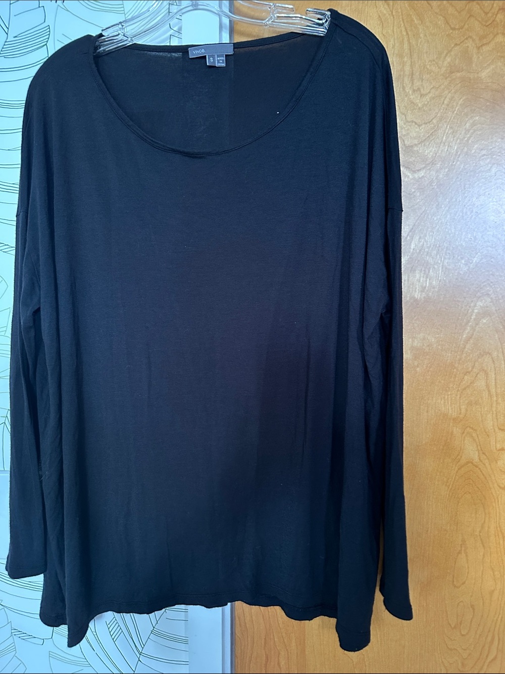Vince Black Long-Sleeve Deep boat Neck Top